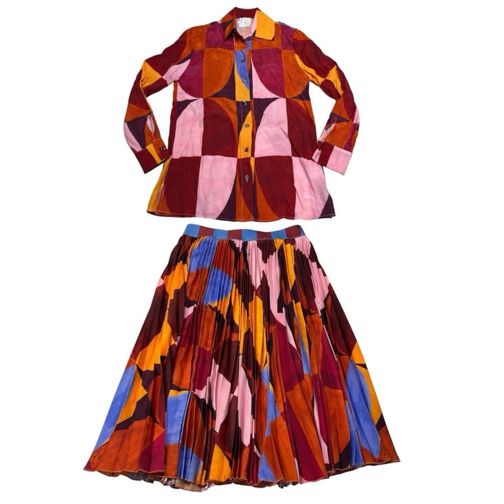 STELLA JEAN Pleated Skirt & Button Shirt Top Set
